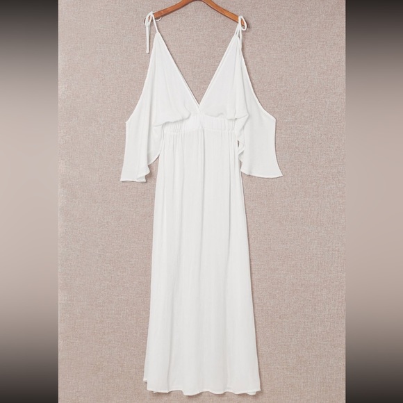 Cold Shoulder Maxi Beach Cover Up Dress Extra Large White EUC LIKE NEW - Picture 14 of 15